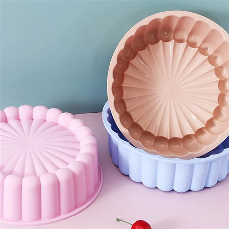 Forma de Flor Assadeira de Silicone Bandeja Redonda Molde de Pão Mousse Bolo (Sem BPA, Sem Certificação FDA) - Bege