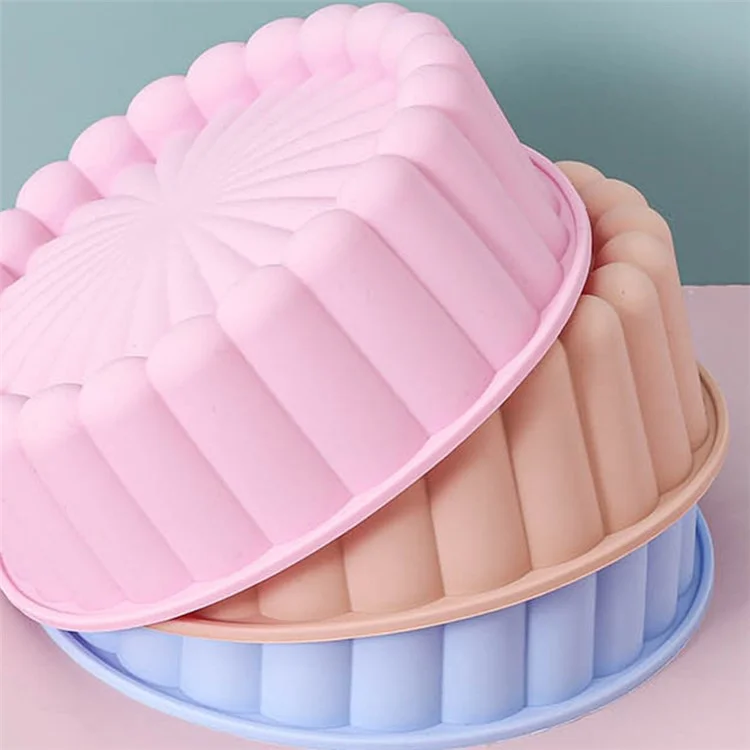 Forma de Flor Assadeira de Silicone Bandeja Redonda Molde de Pão Mousse Bolo (Sem BPA, Sem Certificação FDA) - Bege