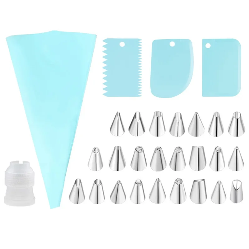 29Pcs  /  Set Christmas Cake DIY Tool Icing Piping Nozzles with Cream Pastry Bag Scrapers (No FDA Certificate) - Blue