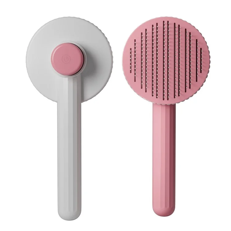 Escova de Limpeza Automática para Gatos e Cães - Removedor de Pelos Emaranhados com Cabo de Plástico - Rosa