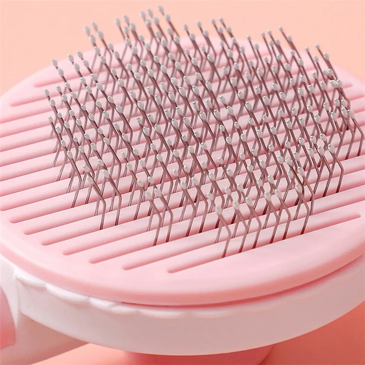 Escova de Limpeza Automática para Gatos e Cães - Removedor de Pelos Emaranhados com Cabo de Plástico - Rosa