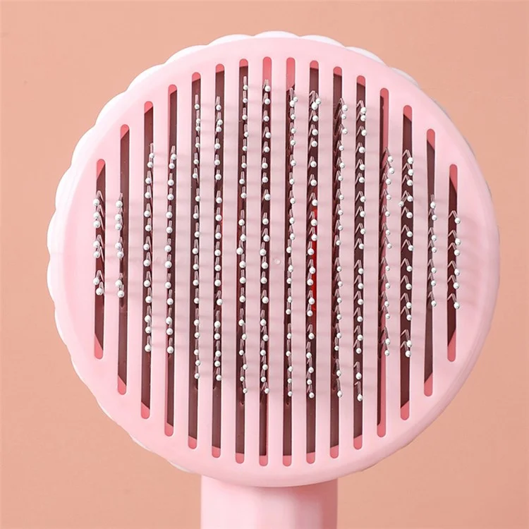 Escova de Limpeza Automática para Gatos e Cães - Removedor de Pelos Emaranhados com Cabo de Plástico - Rosa