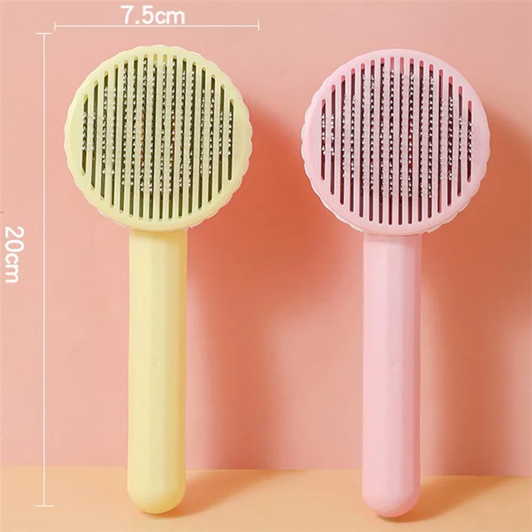 Escova de Limpeza Automática para Gatos e Cães - Removedor de Pelos Emaranhados com Cabo de Plástico - Rosa
