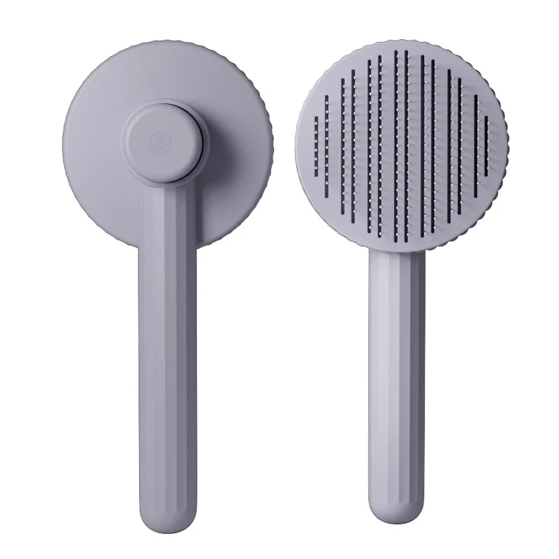 Self-Cleaning Cat Dog Brush Tangled Hair Cleaning Pet Grooming Comb Gift with Plastic Handle - Grey