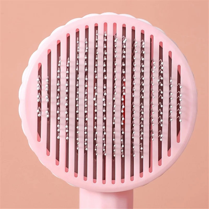 Self-Cleaning Cat Dog Brush Tangled Hair Cleaning Pet Grooming Comb Gift with Plastic Handle - Grey