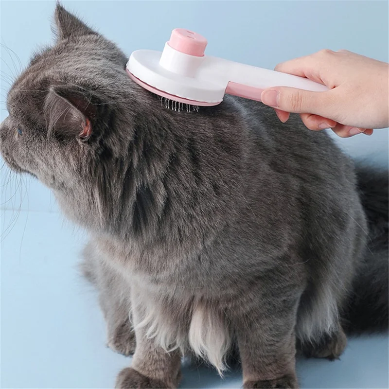 Self-Cleaning Cat Dog Brush Tangled Hair Cleaning Pet Grooming Comb Gift with Plastic Handle - Grey