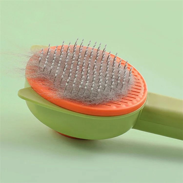 DT689 ABS+Dentes de Aço Pente para Animais de Estimação Escova de Limpeza de Pelos de Cachorro Gato - Verde / Orelha