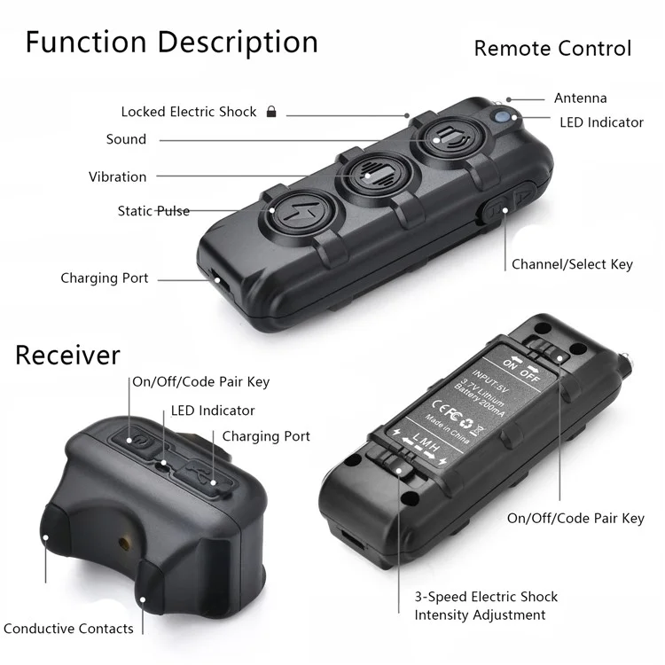 DB61 Remote Control Electronic Vibration Pet Dog Training Collar - Black