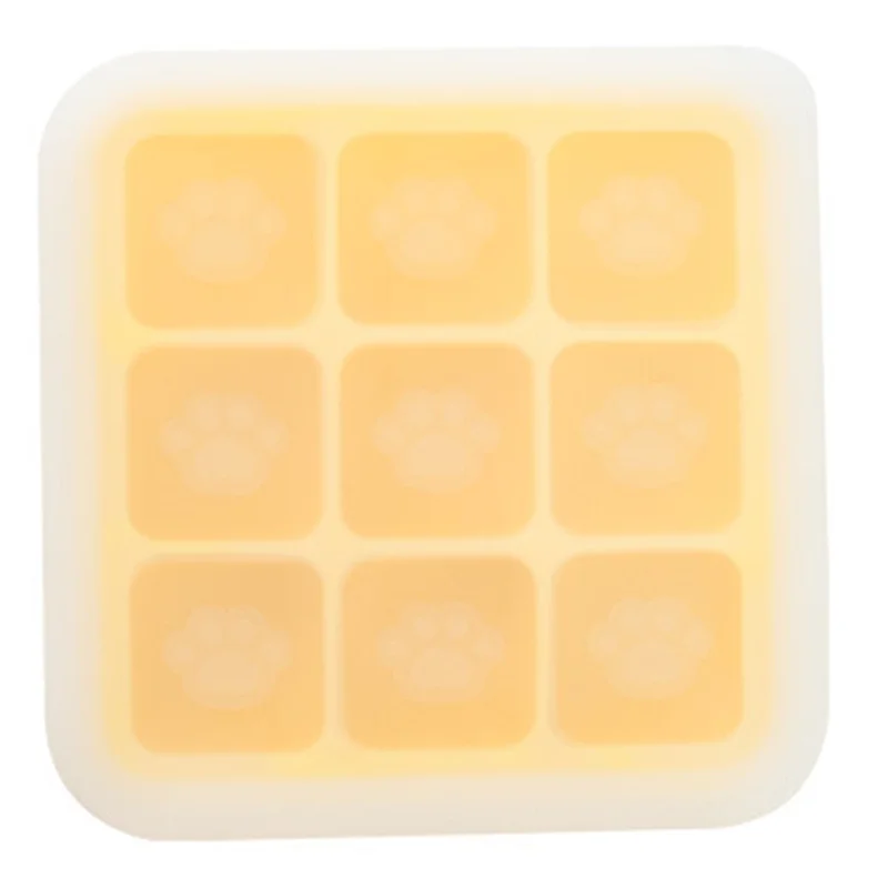 9 Grids Cat Paw Ice Mold with Lid Baby Food Silicone DIY Maker (No FDA) - Mango Yellow