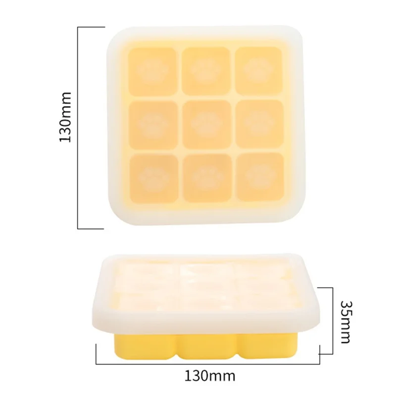 9 Grids Cat Paw Ice Mold with Lid Baby Food Silicone DIY Maker (No FDA) - Mango Yellow