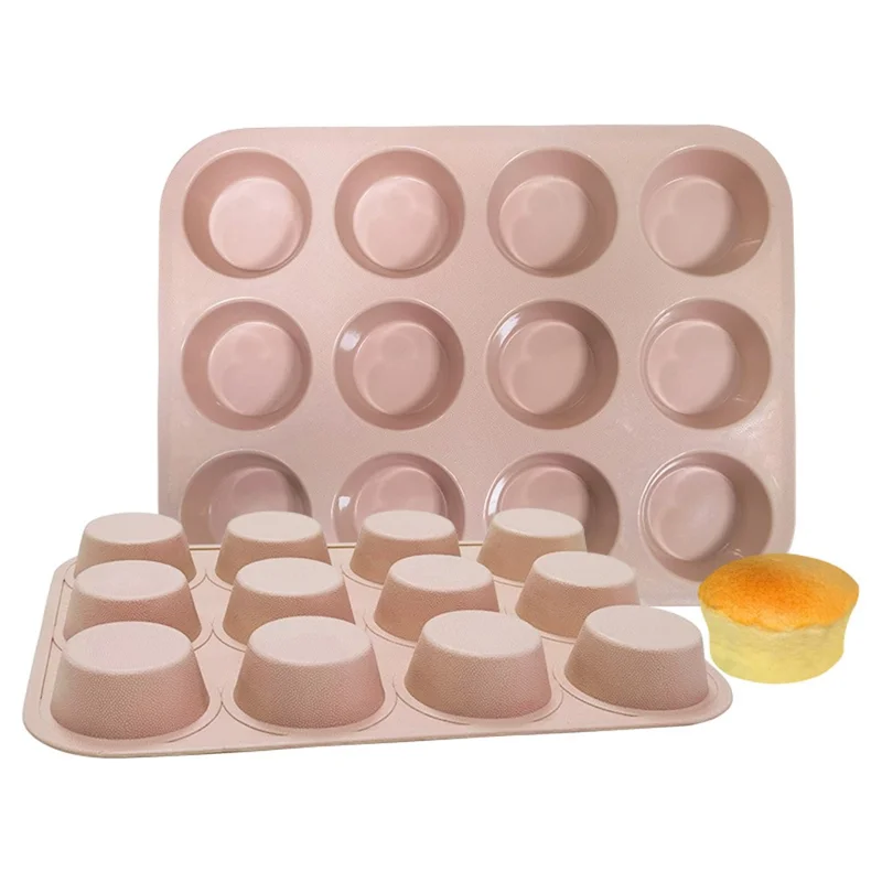 12-Cell Muffin Cup Cake Silicone Mold Chocolate Cake Baking Mold (BPA-Free, No FDA Certificate) - Pink