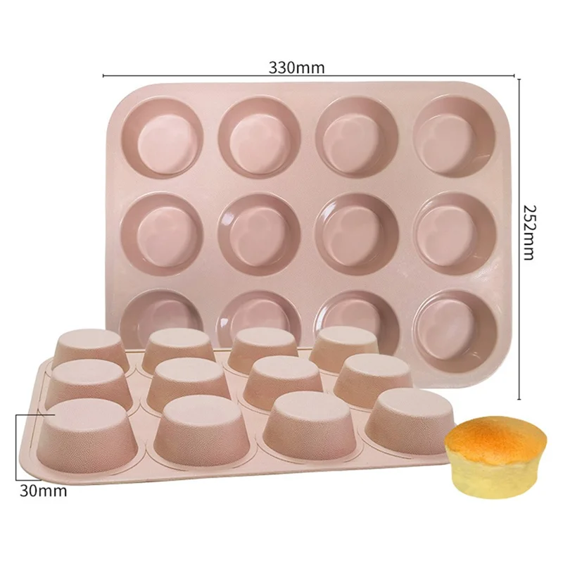 12-Cell Muffin Cup Cake Silicone Mold Chocolate Cake Baking Mold (BPA-Free, No FDA Certificate) - Pink