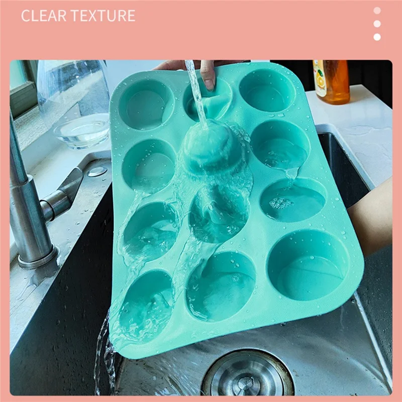 12-Cell Muffin Cup Cake Silicone Mold Chocolate Cake Baking Mold (BPA-Free, No FDA Certificate) - Cyan