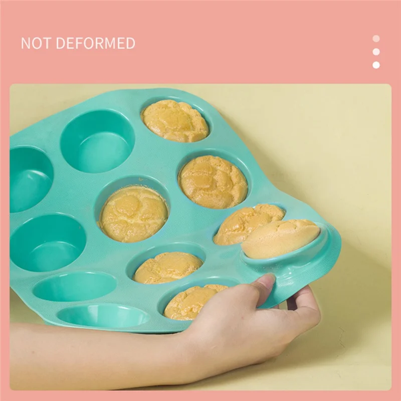 12-Cell Muffin Cup Cake Silicone Mold Chocolate Cake Baking Mold (BPA-Free, No FDA Certificate) - Cyan