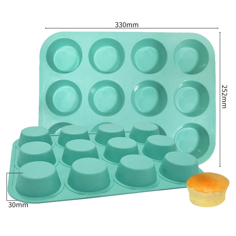 12-Cell Muffin Cup Cake Silicone Mold Chocolate Cake Baking Mold (BPA-Free, No FDA Certificate) - Cyan