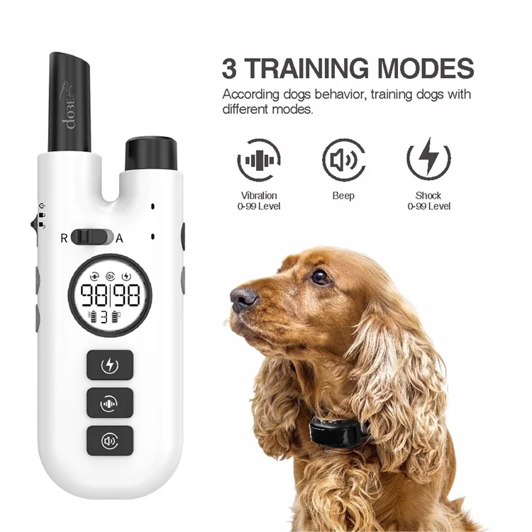 DB600T 2 colliers de dressage de chien vibrants LCD + 1 télécommande - Blanc