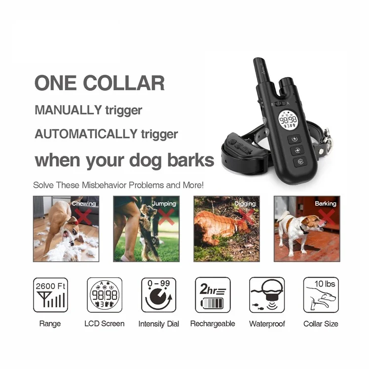 DB600T 2 colliers de dressage de chien vibrants LCD + 1 télécommande - Blanc