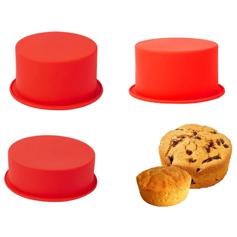 Conjunto de 3 peças / 4 polegadas 6 polegadas 8 polegadas Forma de Bolo de Silicone Redonda para Assar (Sem Certificado da FDA, Livre de BPA)