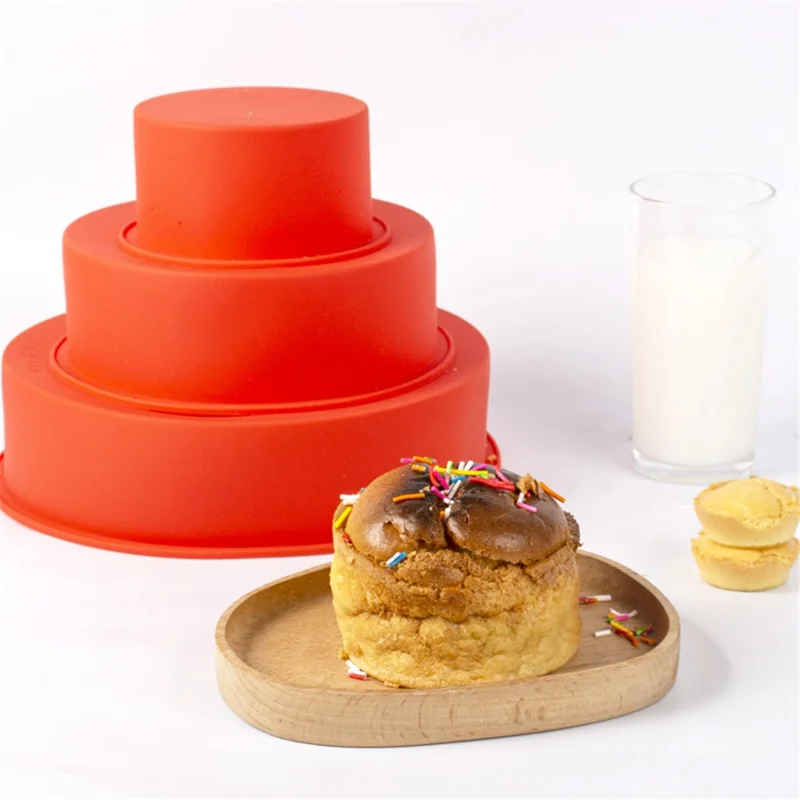 Conjunto de 3 peças / 4 polegadas 6 polegadas 8 polegadas Forma de Bolo de Silicone Redonda para Assar (Sem Certificado da FDA, Livre de BPA)