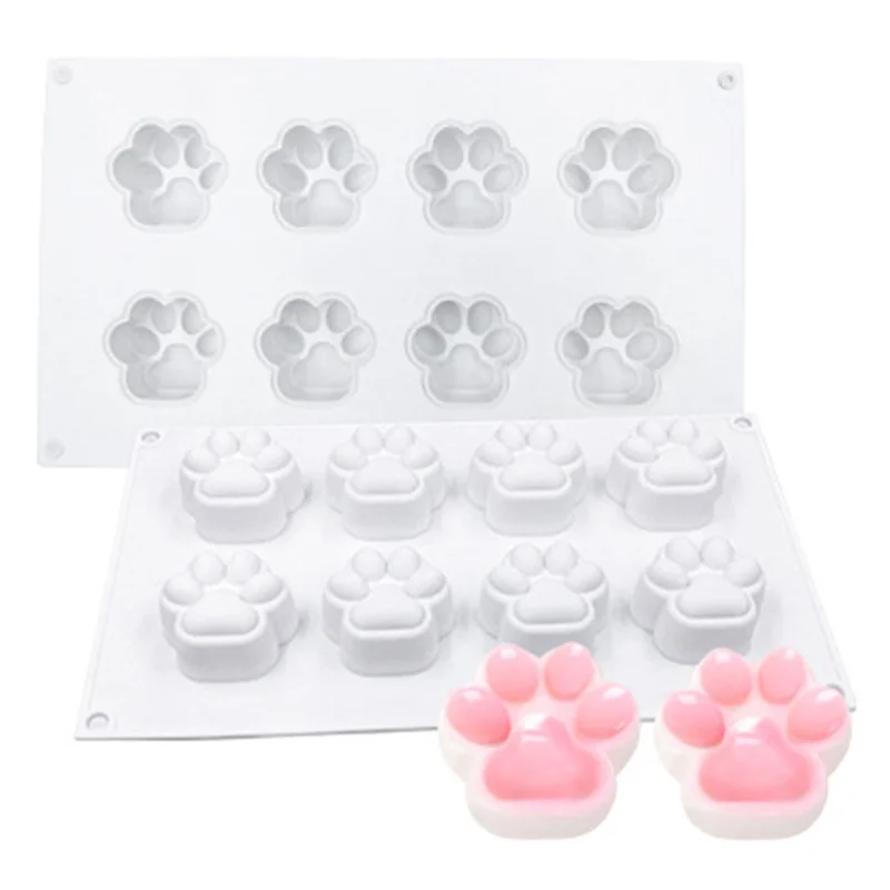 DG-14 8-Cell Cat Claw Shape Mousse Cake Silicone Mold DIY Jelly Pudding Mold (No FDA, BPA Free)