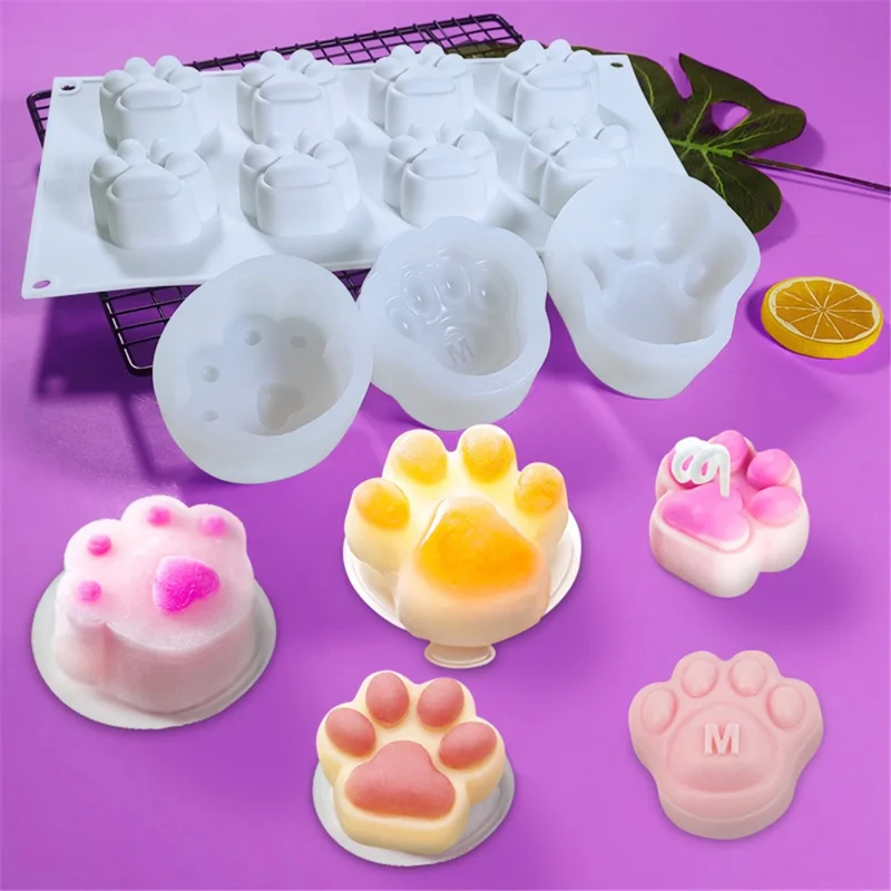 DG-14 8-Cell Cat Claw Shape Mousse Cake Silicone Mold DIY Jelly Pudding Mold (No FDA, BPA Free)