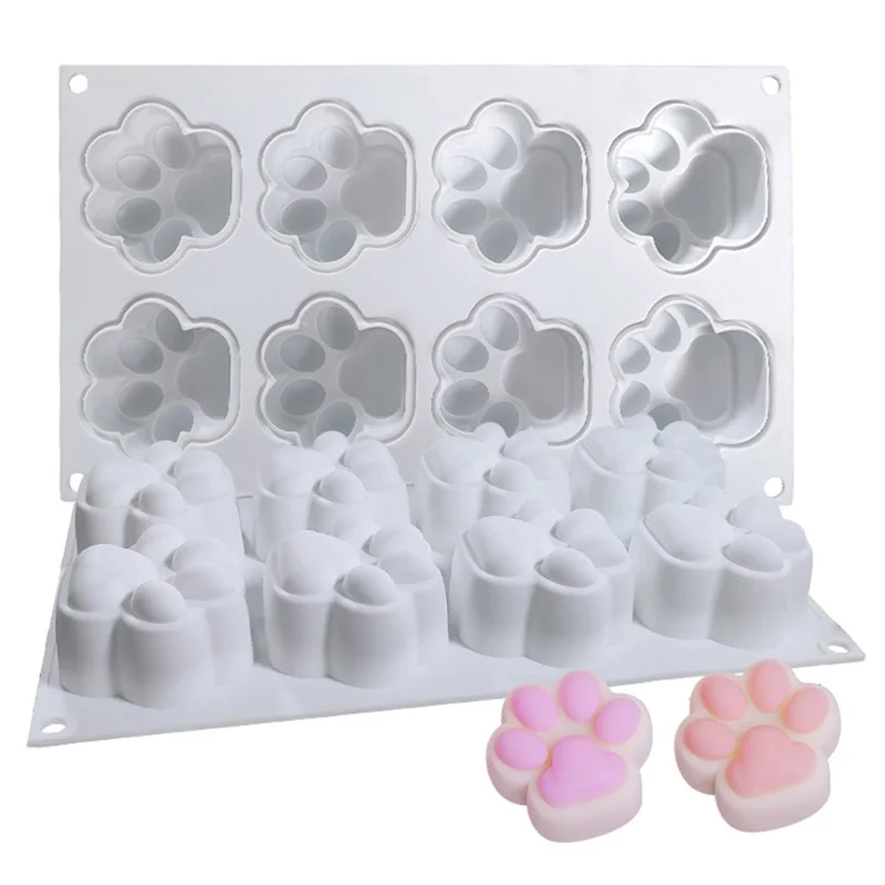 DG-15 Large Size 8-Cell Cat Claw Shape Mousse Cake Mold Jelly Pudding Silicone Mold (No FDA, BPA Free)