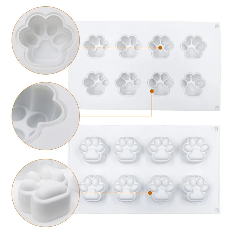 DG-15 Large Size 8-Cell Cat Claw Shape Mousse Cake Mold Jelly Pudding Silicone Mold (No FDA, BPA Free)