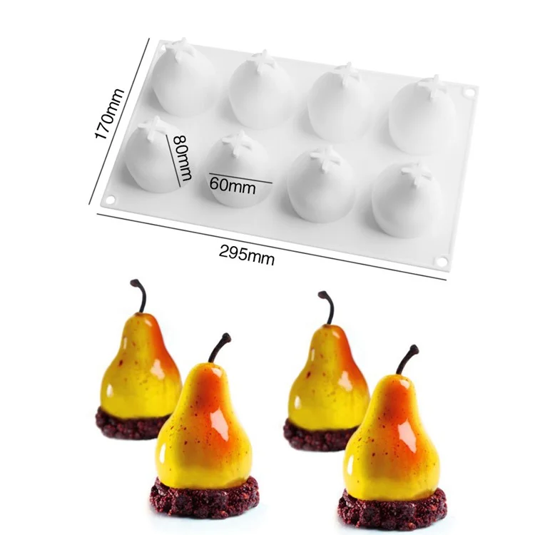 Moule à gâteau en forme de fruits à 8 cellules pour desserts en silicone (sans FDA, sans BPA) - Poire