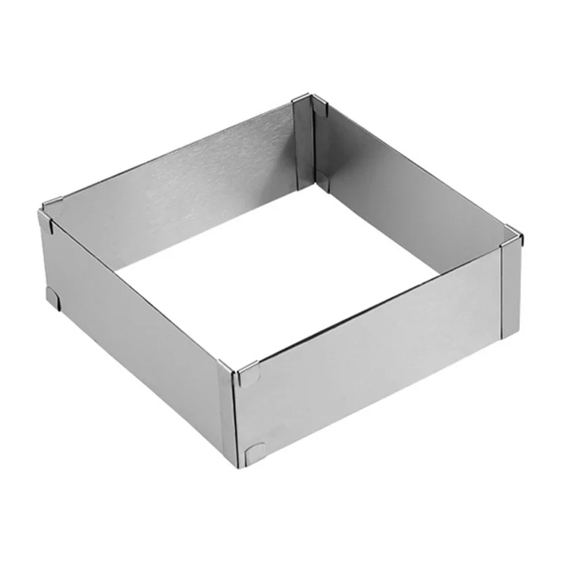 Edelstahl-Mousse-Kuchenzerkleinerung, einstellbarer quadratischer Kuchenring, Backform, Größe M (BPA-frei, kein FDA)