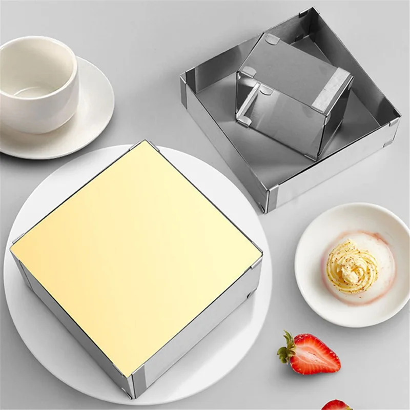 Edelstahl-Mousse-Kuchenzerkleinerung, einstellbarer quadratischer Kuchenring, Backform, Größe M (BPA-frei, kein FDA)