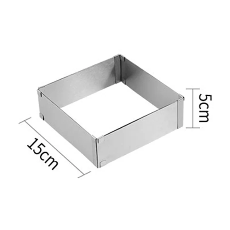 Edelstahl-Mousse-Kuchenzerkleinerung, einstellbarer quadratischer Kuchenring, Backform, Größe M (BPA-frei, kein FDA)