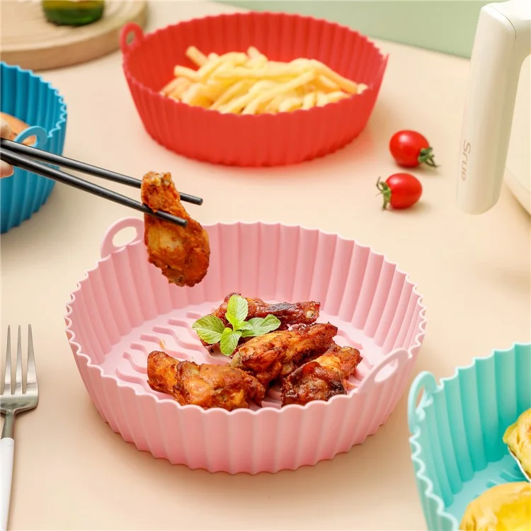 8.5-inch Air Fryer Silicone Liner Baking Tray Reusable Silicone Pot (BPA-free, No FDA Certificate) - Black
