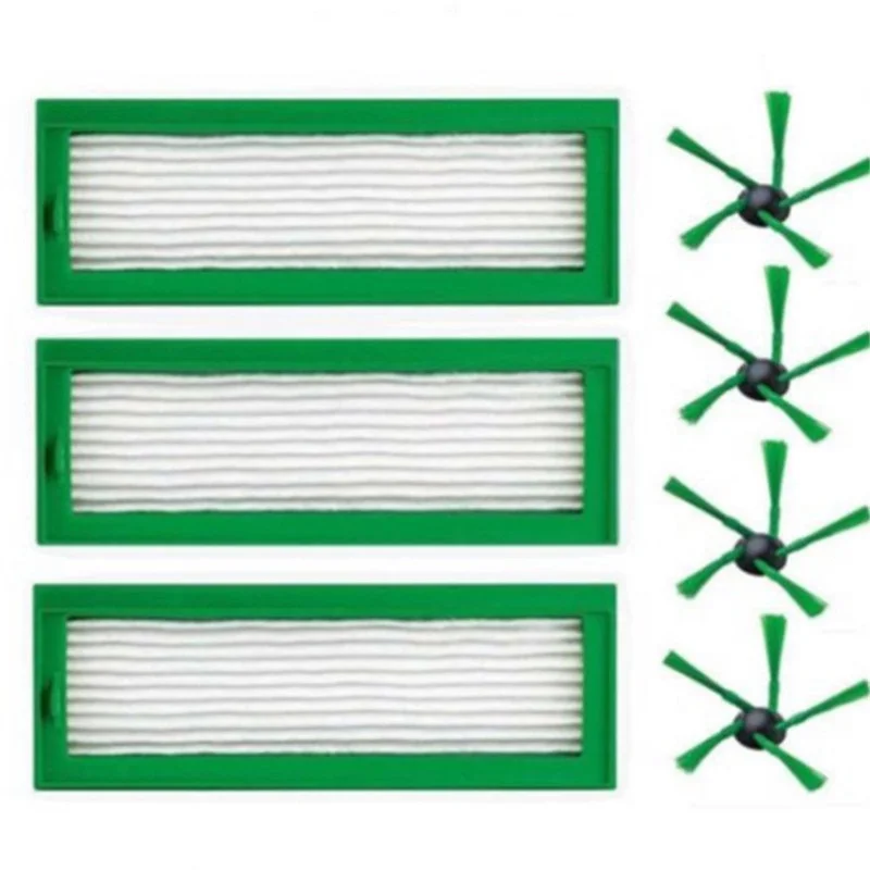 3PCS HEPA Filter + 4PCS Side Brushes Replacement for Vorwerk Kobold VR200 VR300 Robot Vacuum Cleaner