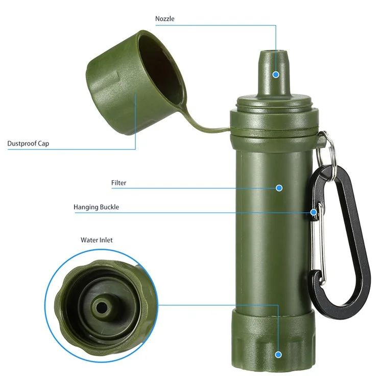 K8612M Outdoor Survival Water Purifier BPA Free Water Filter Straw Filtration System (FDA Certificated) - Green