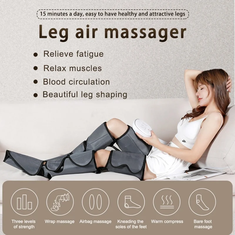 FUTURE ST-501B Leg Air Massager for Circulation and Muscles Relaxation Foot and Calf Massage with 3 Intensities 6 Modes Handheld Controller - US Plug