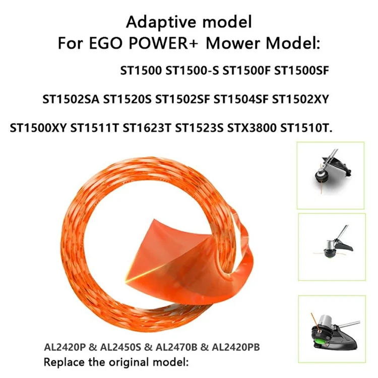 3 штуки, 14 футов / 4,27 м, триммерная леска для газонокосилки EGO POWER+ ST1500 / ST1500-S, нейлоновый шнур, AL2420P