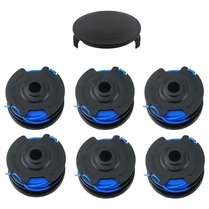 Til Homelite UT41112 / UT41121 / UT41120 græsslåmaskine 6 spoler + 1 spolekappe, AC41RL3