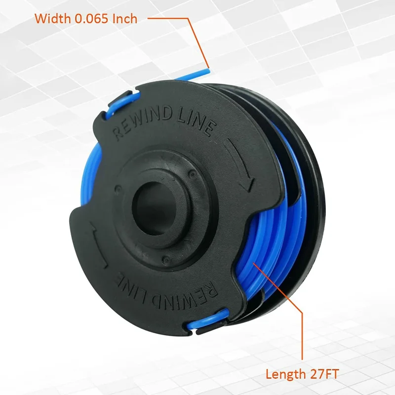 Til Homelite UT41112 / UT41121 / UT41120 græsslåmaskine 6 spoler + 1 spolekappe, AC41RL3
