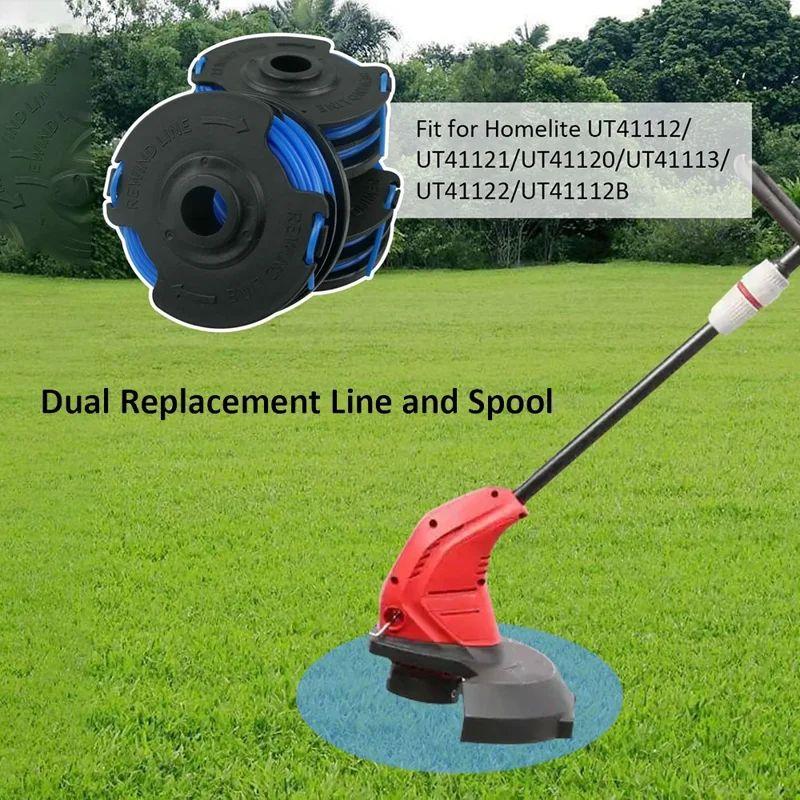 Til Homelite UT41112 / UT41121 / UT41120 græsslåmaskine 6 spoler + 1 spolekappe, AC41RL3