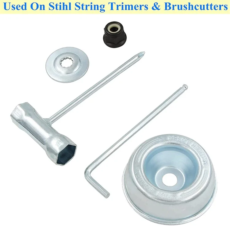 Para Stihl FS120 / FS130 Recortadora de Maleza Metal Llave Collar Tuerca Plato Portador Arandela de Empuje Juego de Accesorios