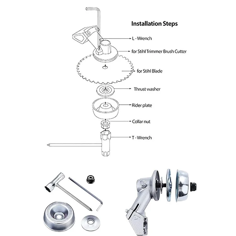 Para Stihl FS120 / FS130 Recortadora de Maleza Metal Llave Collar Tuerca Plato Portador Arandela de Empuje Juego de Accesorios