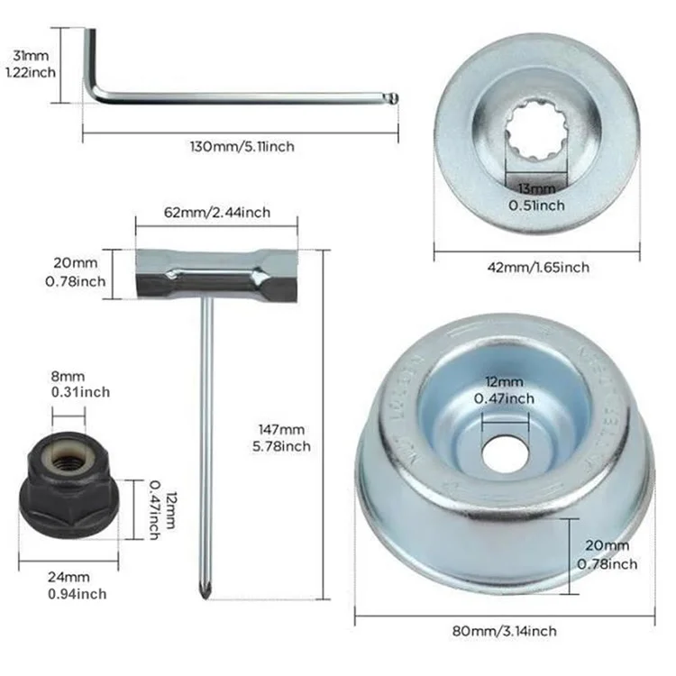 Para Stihl FS120 / FS130 Recortadora de Maleza Metal Llave Collar Tuerca Plato Portador Arandela de Empuje Juego de Accesorios