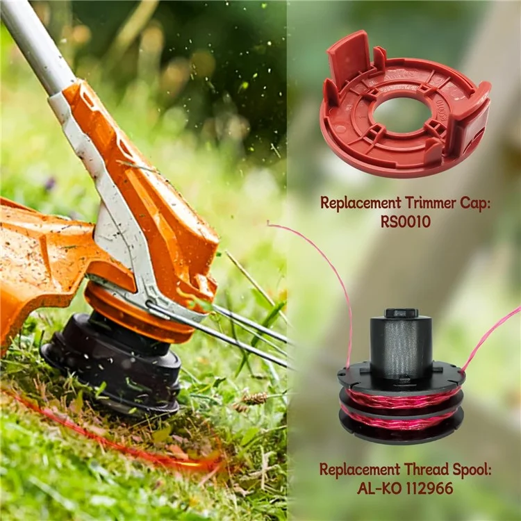 For AL-KO GTE 350 / GTE 450 / GTE 550 Lawn Trimmer 4 Line Spool + 1 Spool Cap Replacement Parts, 112966