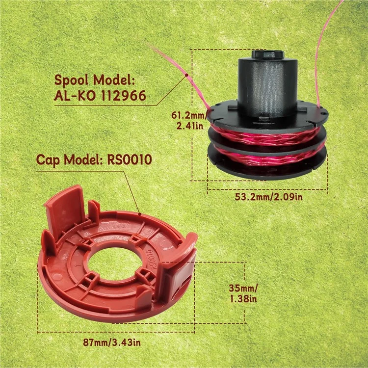 For AL-KO GTE 350 / GTE 450 / GTE 550 Lawn Trimmer 4 Line Spool + 1 Spool Cap Replacement Parts, 112966