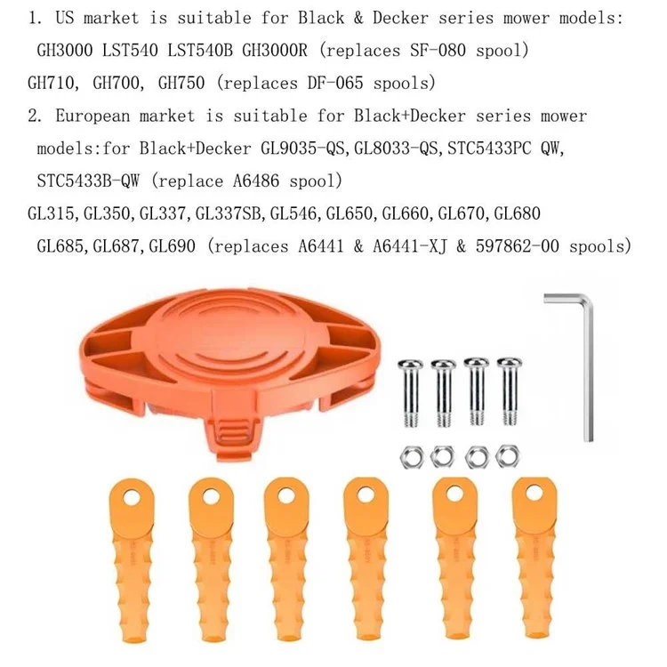 Für Black & Decker Garten Rasenmäher Ersatz-Trimmer-Kopf mit 6 Klingen