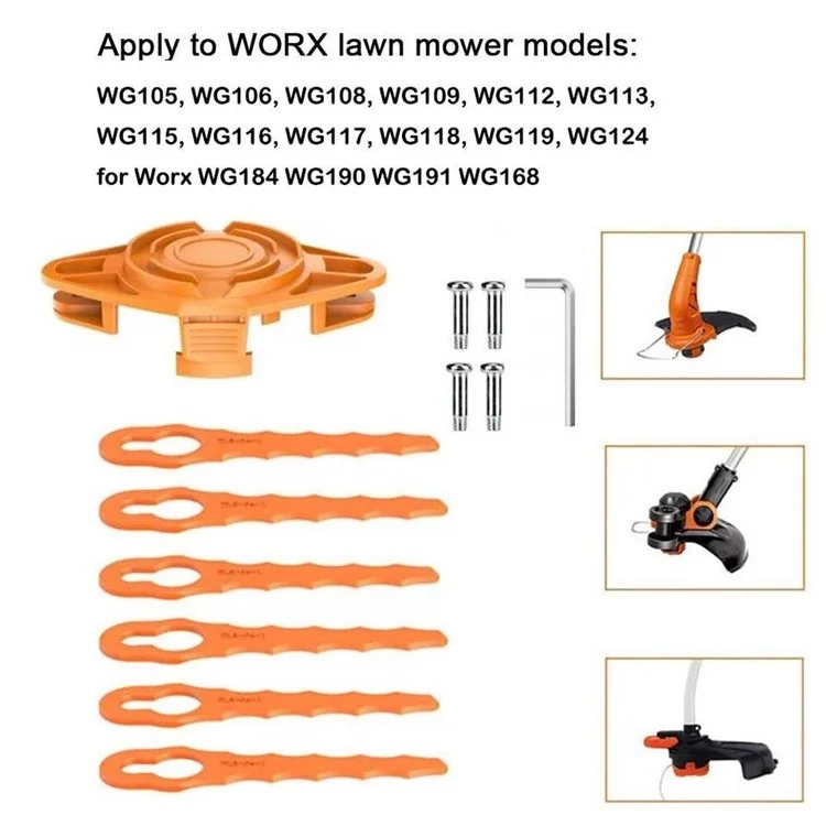 For Worx WG115 / WG116 / WG117 / WG118 6Pcs Plastic Cutting Blades + 1Pc Replacement Head (EVW-02)