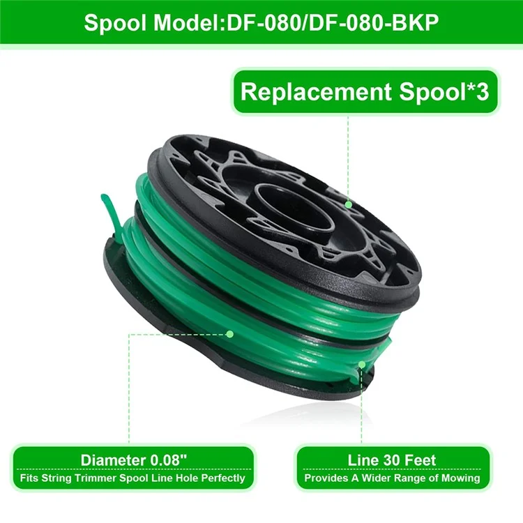 8Pcs Spool for Black & Decker GH1100 / GH1000 Type 4 / Type 3 / Type 2 / Type 1 Lawn Mower Part, DF-080-BKP