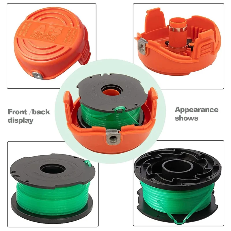 1 Spool Cap + 4 Replacement Spool for Black & Decker GH3000  /  GH3000R  /  LST540  /  LST540B Lawn Mower Spare Part, SF-080-BKP / 90583594