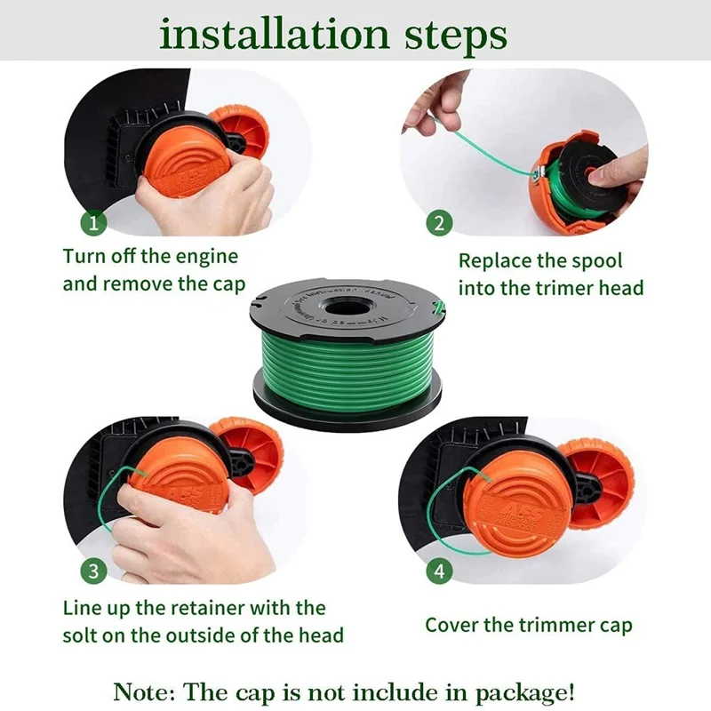 1 Spool Cap + 4 Replacement Spool for Black & Decker GH3000  /  GH3000R  /  LST540  /  LST540B Lawn Mower Spare Part, SF-080-BKP / 90583594