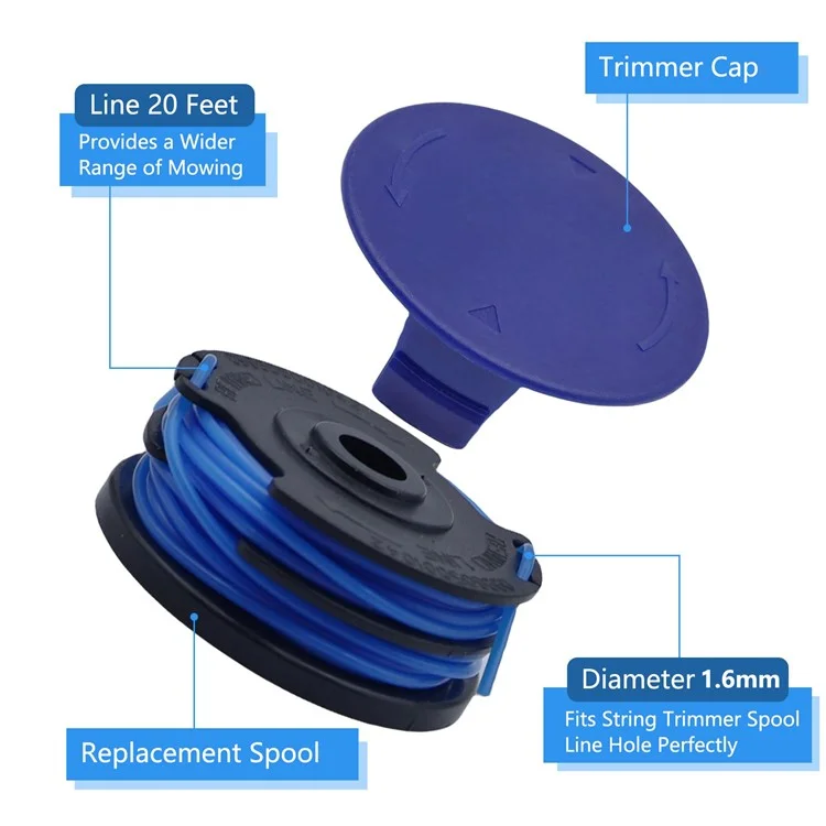 6 TLG-03 Spool + 2 TLK-01 Spool Cap for Kobalt KST 120X  /  120X-06 Lawn Mower Replacement Part